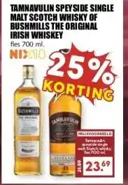 MCD Supermarkt TAMNAVULIN SPEYSIDE SINGLE MALT SCOTCH WHISKY OF BUSHMILLS THE ORIGINAL IRISH WHISKEY aanbieding