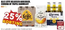 MCD Supermarkt ALLE LEFFE BELGISCH ABDIJBIER, CORONA OF TRIPEL KARMELIET aanbieding