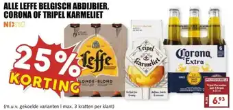 MCD Supermarkt ALLE LEFFE BELGISCH ABDIJBIER, CORONA OF TRIPEL KARMELIET aanbieding
