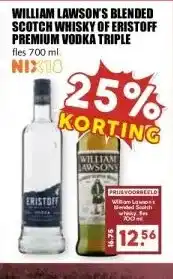 MCD Supermarkt WILLIAM LAWSON'S BLENDED SCOTCH WHISKY OF ERISTOFF PREMIUM VODKA TRIPLE aanbieding