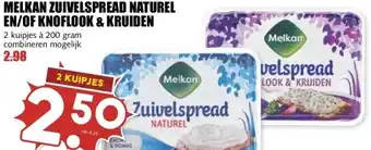 MCD Supermarkt MELKAN ZUIVELSPREAD NATUREL EN/OF KNOFLOOK & KRUIDEN aanbieding