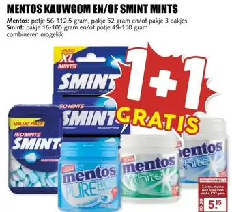 MCD Supermarkt MENTOS KAUWGOM EN/OF SMINT MINTS aanbieding