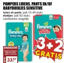 MCD Supermarkt PAMPERS LUIERS, PANTS EN/OF BABYDOEKJES SENSITIVE aanbieding