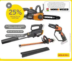 Praxis Worx 1-accu-systeem tuingereedschap* aanbieding