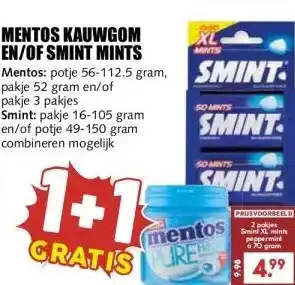 MCD Supermarkt MENTOS KAUWGOM EN/OF SMINT MINTS aanbieding