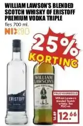 MCD Supermarkt WILLIAM LAWSON'S BLENDED SCOTCH WHISKY OF ERISTOFF PREMIUM VODKA TRIPLE aanbieding