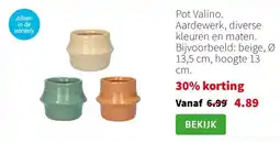 Intratuin Pot Valino. Aardewerk, diverse kleuren en maten. Bijvoorbeeld: beige, Ø 13,5 cm, hoogte 13 cm. aanbieding