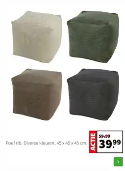 Intratuin Poef rib. Diverse kleuren, 45 x 45 x 45 cm. aanbieding