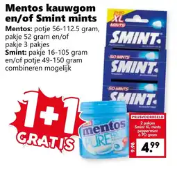 CoopCompact Mentos kauwgom en/of Smint mints aanbieding