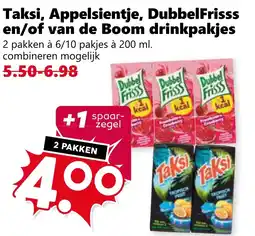 CoopCompact Taksi, Appelsientje, DubbelFrisss en/of van de Boom drinkpakjes aanbieding