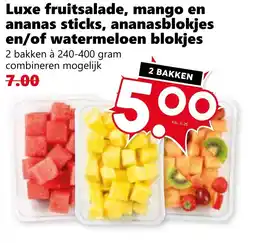 Coop Luxe fruitsalade, mango en ananas sticks, ananasblokjes en/of watermeloen blokies aanbieding