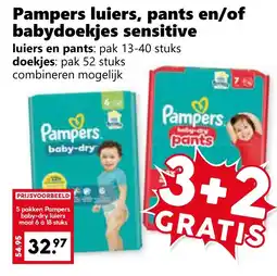 Coop Pampers luiers, pants en/of babydoekies sensitive aanbieding