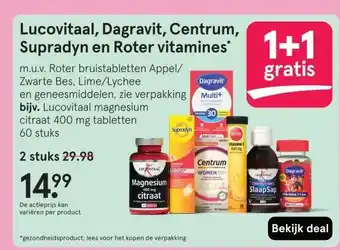 Etos Lucovitaal, Dagravit, Centrum, Supradyn en Roter vitamines* aanbieding