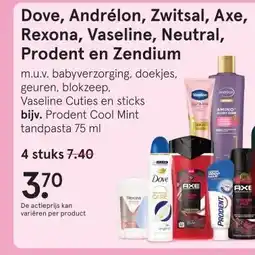 Etos Dove, Andrélon, Zwitsal, Axe, Rexona, Vaseline, Neutral, Prodent en Zendium aanbieding