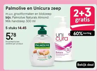 Etos Palmolive en Unicura zeep aanbieding