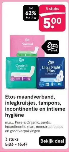 Etos Etos maandverband, inlegkruisjes, tampons, incontinentie en intieme hygiëne aanbieding