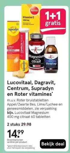 Etos Lucovitaal, Dagravit, Centrum, Supradyn en Roter vitamines aanbieding