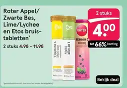 Etos Roter Appel/ Zwarte Bes, Lime/Lychee en Etos bruis- tabletten aanbieding
