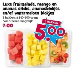 Boon`s Markt Luxe fruitsalade, mango en ananas sticks, ananasblokjes en/of watermeloen blokjes aanbieding