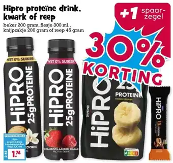 Boon`s Markt Hipro proteïne drink, kwark of reep aanbieding