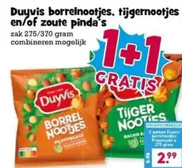 Boon`s Markt Duyvis borrelnootjes. tijgernootjes en/of zoute pinda's aanbieding