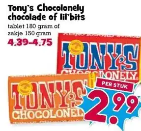 Boon`s Markt Tony's Chocolonely chocolade of lil bits aanbieding