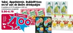 Boon`s Markt Taksi. Appelsientje, DubbelFrisss en/of van de Boom drinkpakjes aanbieding