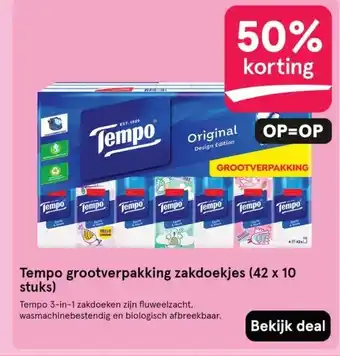 Etos Tempo grootverpakking zakdoekjes (42 x 10 stuks) aanbieding