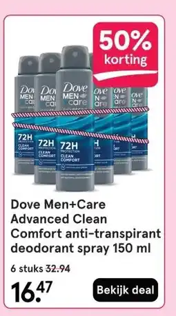 Etos Dove Men+Care Advanced Clean Comfort anti-transpirant deodorant spray aanbieding