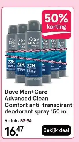 Etos Dove Men+Care Advanced Clean Comfort anti-transpirant deodorant spray aanbieding