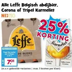 Boon`s Markt Alle Leffe Belgisch abdijbier. Corona of Tripel Karmeliet aanbieding