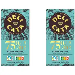 Albert Heijn Delicata Reep puur fleur de sel 75% cacao 2-pack aanbieding