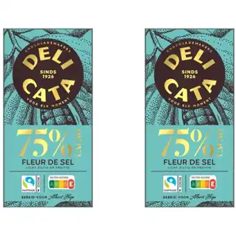 Albert Heijn Delicata Reep puur fleur de sel 75% cacao 2-pack aanbieding