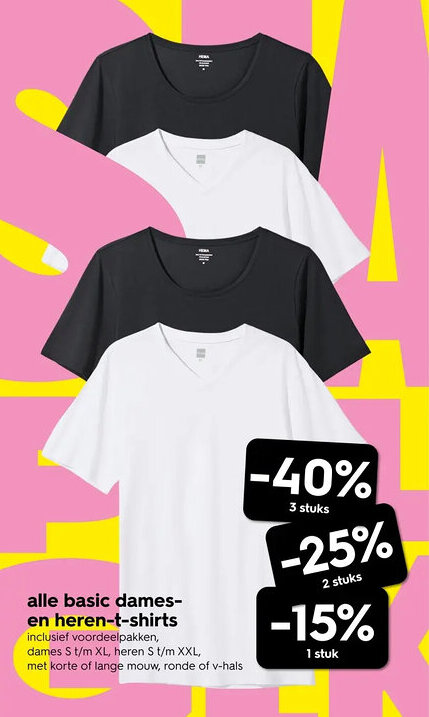 HEMA Alle basic dames en heren t shirts aanbieding