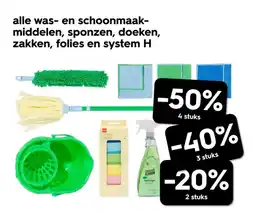 HEMA Alle was en schoonmaak middelen, sponzen, doeken, zakken, folies en system H aanbieding