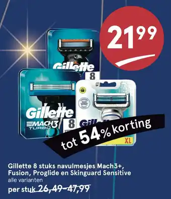 Etos Gillette 8 stuks navulmesjes Mach3+, Fusion, Proglide en Skinguard Sensitive aanbieding