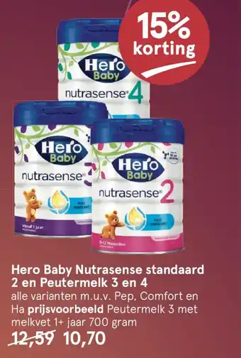 Etos Hero Baby Nutrasense standaard 2 en Peutermelk 3 en 4 aanbieding