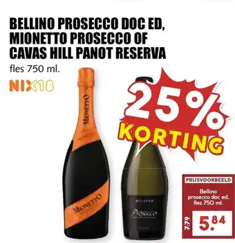 De Boerenschuur Bellino prosecco doc ed, mionetto prosecco of cavas hill panot reserva aanbieding