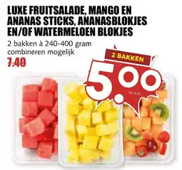 De Boerenschuur Luxe fruitsalade. mango en ananas sticks, ananas blokjes en of watermeloen blokjes aanbieding