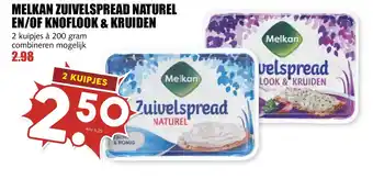 De Boerenschuur Melkan zuivelspread naturel en of knoflook & kruiden aanbieding