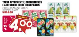 De Boerenschuur Taksi, appelsientje, dubbelfrisss en/of van de boom drinkpakjes aanbieding
