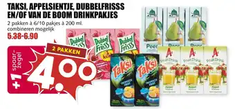De Boerenschuur Taksi, appelsientje, dubbelfrisss en/of van de boom drinkpakjes aanbieding