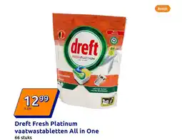 Action Dreft Fresh Platinum vaatwastabletten All in One aanbieding