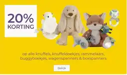 Prenatal 20% KORTING op alle knuffels, knuffeldoekjes, rammelaars, buggyboekjes, wagenspanners & boxspanners aanbieding