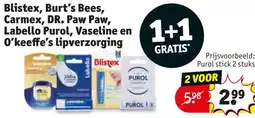 Kruidvat Blistex, Burt's Bees, Carmex, DR. Paw Paw, Labello Purol, Vaseline en O'keeffe's lipverzorging aanbieding