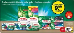 Kruidvat Ariel wasmiddel, big pods, pods, pods+, vloeibaar en poeder aanbieding