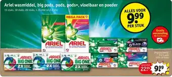 Kruidvat Ariel wasmiddel, big pods, pods, pods+, vloeibaar en poeder aanbieding