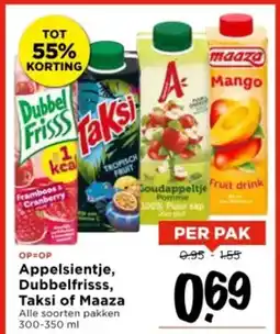 Vomar Voordeelmarkt Appelsientje, Dubbelfrisss, Taksi of Maaza aanbieding