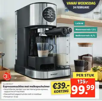 Lidl Silvercrest Espressomachine Met Melkopschuimer aanbieding