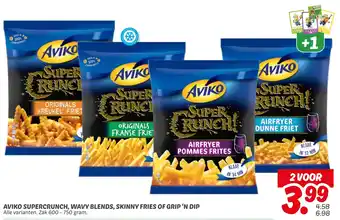 Dekamarkt Aviko supercrunch, wavy blends, skinny fries of grip 'n dip aanbieding